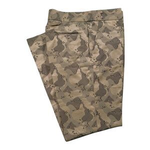 Mens 36 Gurkha Pants Tan Brown Camo Cotton Jacquard Flat Front Straight Trousers